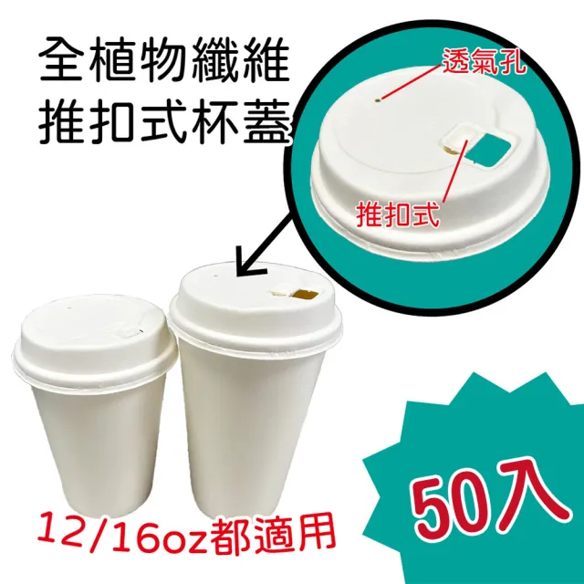 【CLEAN 克林】全植物纖維推扣式杯蓋 50入 12/16oz都適用(飲料杯蓋 咖啡杯蓋 免洗杯蓋 環保杯蓋  飲料杯)