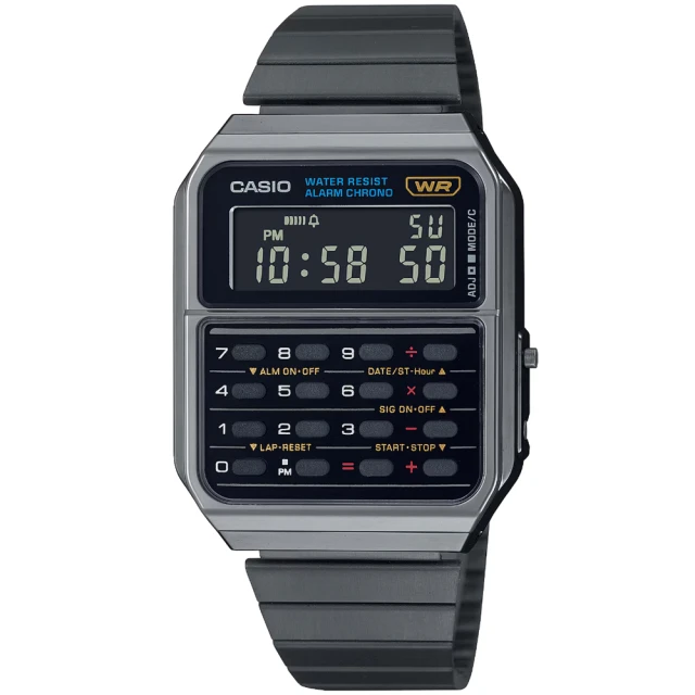 CASIO 卡西歐 卡西歐DATA BANK 鬧鈴計算機電子鋼帶錶-IP黑(CA-500WEGG-1B 台灣公司貨)