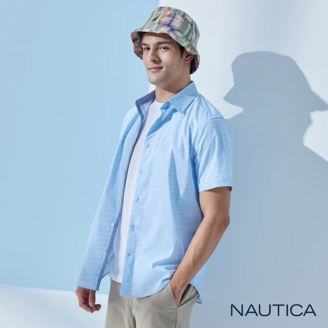 NAUTICA 男裝 吸濕排汗簡約短袖襯衫(藍色)