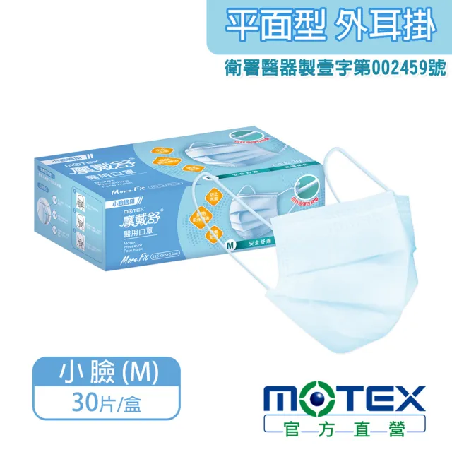 【MOTEX摩戴舒】平面醫用口罩 小臉款 3盒組(天空藍)