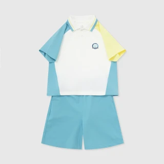 【GAP】男童裝 Logo印花短袖短褲家居套裝-黃藍撞色(890531)