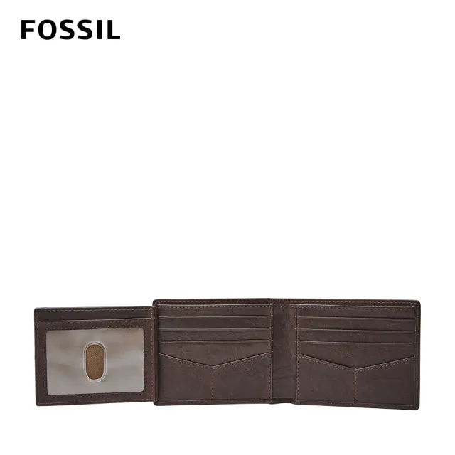 【FOSSIL 官方旗艦館】Neel 真皮兩折翻轉證件格皮夾-咖啡色 ML3899200(禮盒組附鐵盒)