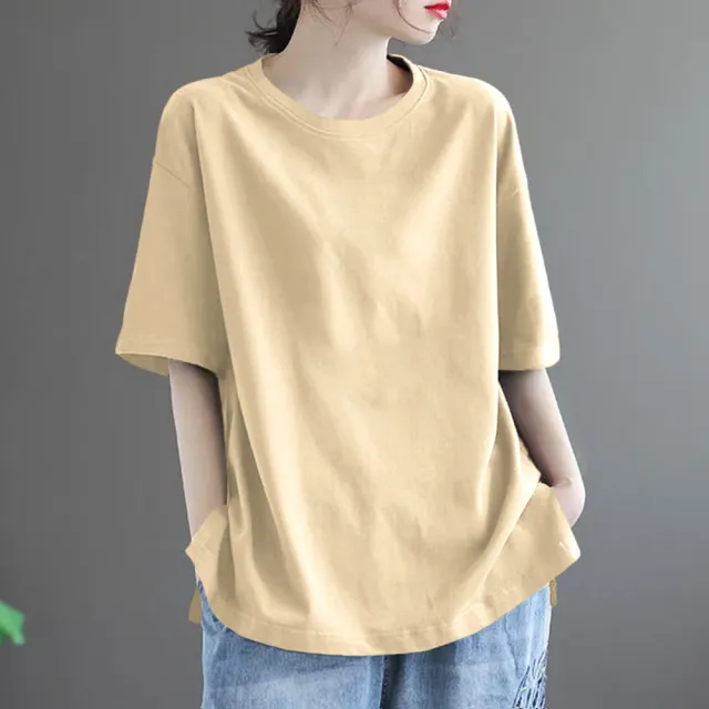 【初色】寬鬆顯瘦純色圓領短袖T恤上衣女上衣-共7色-33558(M-4XL可選)