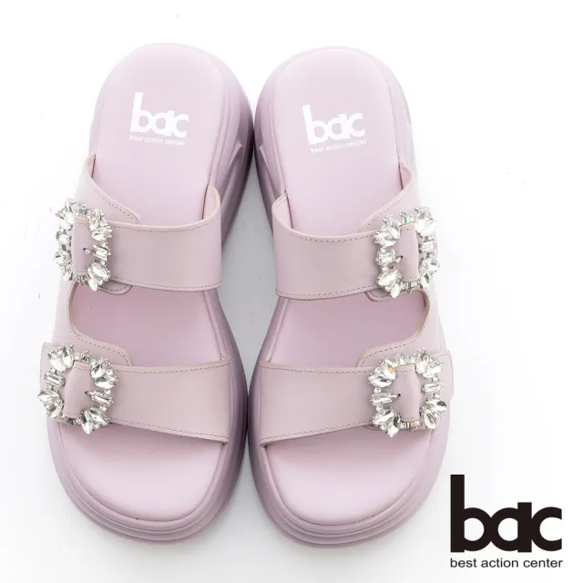 【bac】雙扣大寶石厚底涼拖鞋(粉紫色)