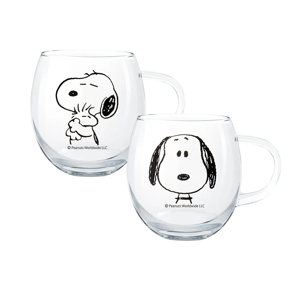 【CorelleBrands 康寧餐具_買1送1】SNOOPY 黑白復刻耐熱玻璃杯