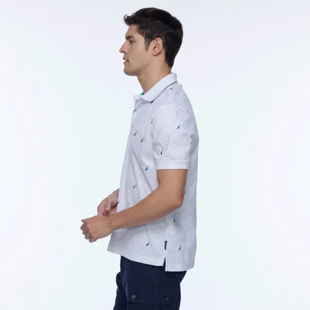 【NAUTICA】男裝 滿版品牌LOGO印花短袖POLO衫(白色)