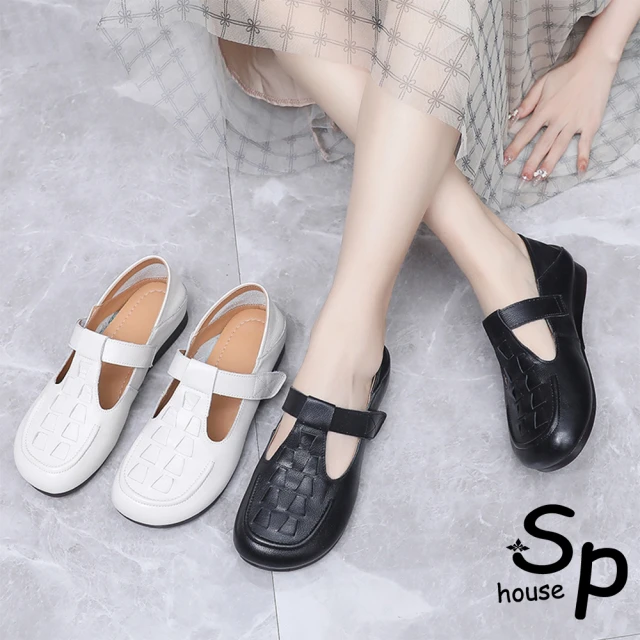 Sp house 民族花漾舒適圓頭雙層牛皮平底鞋(2色可選)