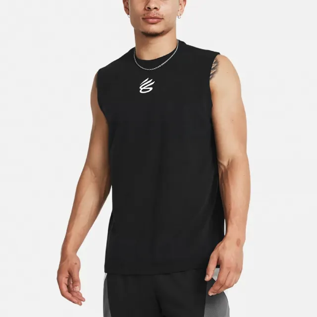 【UNDER ARMOUR】背心 Curry Tank Top 男款 黑 白 彈性 寬鬆 咖哩 無袖上衣 運動 籃球 UA(1383377001)