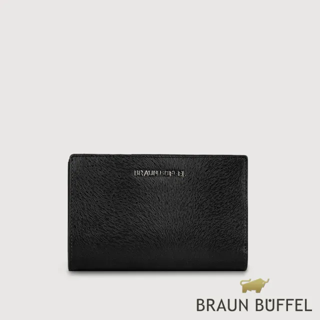 【BRAUN BUFFEL 德國小金牛】台灣總代理 萊納斯 11卡RFID防盜兩折中夾-黑色(BF835-502-BK)