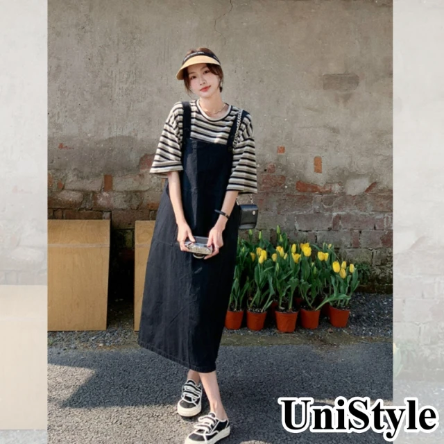 【UniStyle】簡約純色吊帶裙 韓系減齡穿搭 女 ZM139-2327(背帶裙)