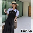 【UniStyle】撞色短袖洋裝 韓系收腰顯瘦連身裙 女 ZM177-2380(黑)
