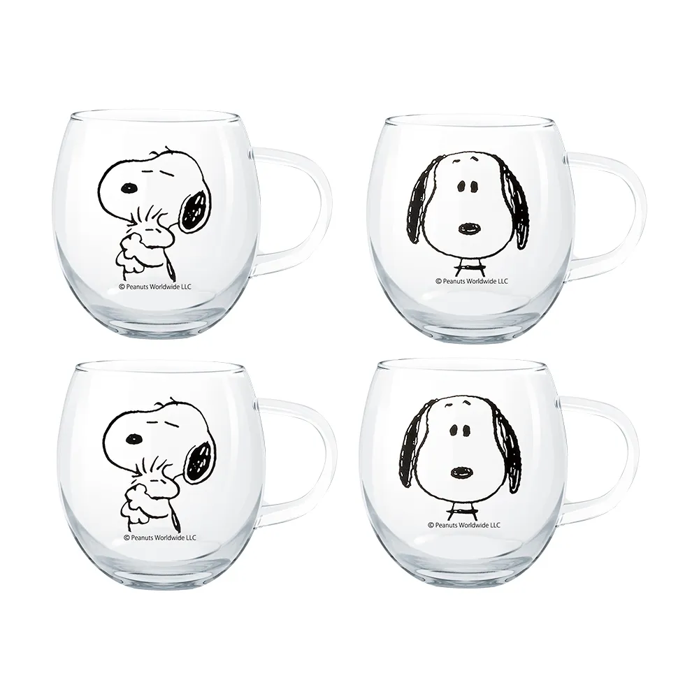 【康寧 Pyrex】4入 SNOOPY 黑白復刻耐熱玻璃杯(兩款任選)