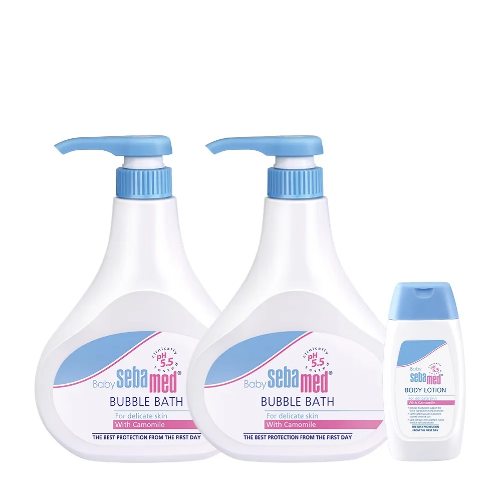 【SEBAMED 施巴】嬰兒泡泡浴露500mlx2+嬰兒潤膚乳液100mlx1(總代理)