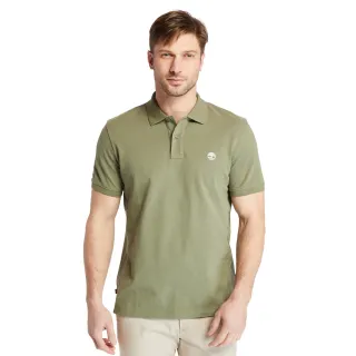 【Timberland】男款灰綠色休閒短袖Polo衫(A24H2590)
