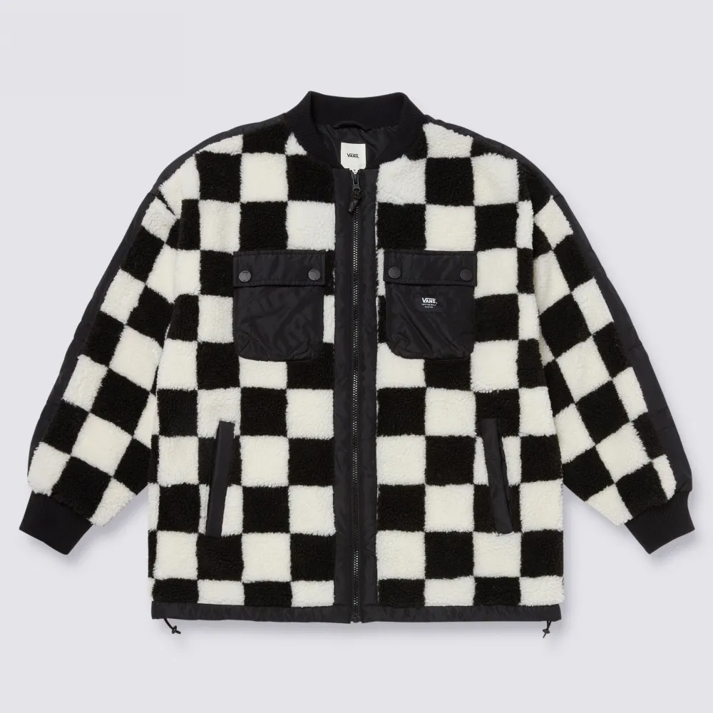 【VANS 官方旗艦】Quilted Checker 女款黑白色棋盤格絨毛外套