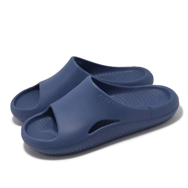 【Crocs】麵包涼拖 Mellow Recovery Slide 男鞋 寶石藍 厚底 涼拖鞋 拖鞋 卡駱馳(208392402)