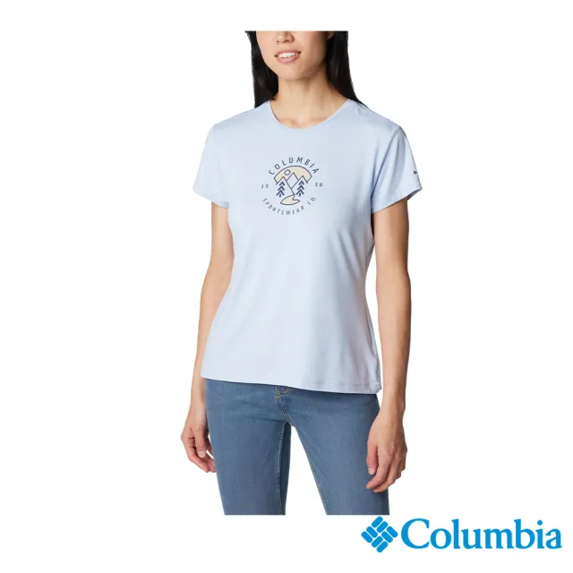 【Columbia 哥倫比亞 官方旗艦】女款-Sloan Ridge™ 防曬UPF50快排短袖上衣-晴空藍(UAK89320HO/IS)
