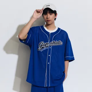【GAP】男裝 Logo印花圓領棒球短袖襯衫-深藍色(877624)
