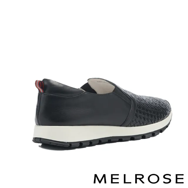 【MELROSE】美樂斯 日常百搭編織造型全真皮厚底休閒鞋(黑)
