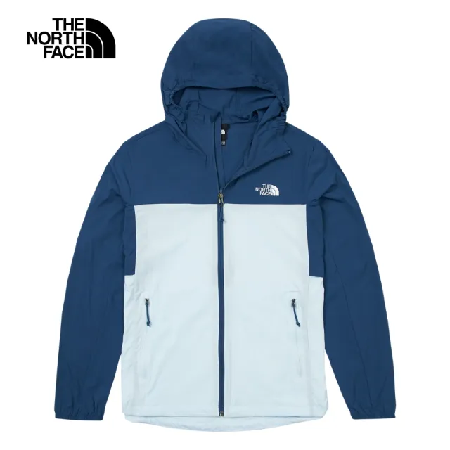 【The North Face 官方旗艦】【抗UV】】北面男款UPF藍色涼感防曬舒適透氣休閒連帽外套｜87VYTOU