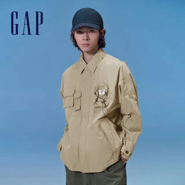 【GAP】男裝 翻領工裝外套-卡其色(877474)