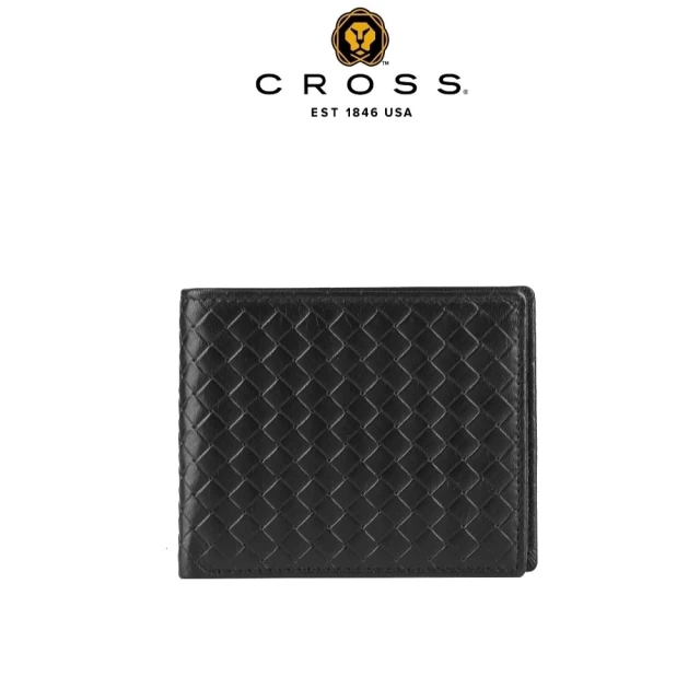 【CROSS】台灣總經銷 限量2折 頂級小羊皮編織紋4卡1零錢袋皮夾 全新專櫃展示品(黑色 贈禮盒提袋)