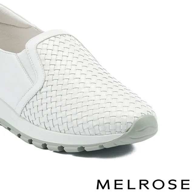 【MELROSE】美樂斯 日常百搭編織造型全真皮厚底休閒鞋(白)