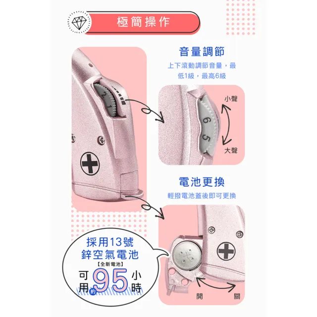 【Mimitakara 耳寶】6B78 電池式耳掛型助聽器 晶鑽粉(輕、中度聽損適用)