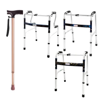 【優惠組】恆伸醫療器材 ER-2021鋁合金單手拐杖+助行器組(3種款式任搭)