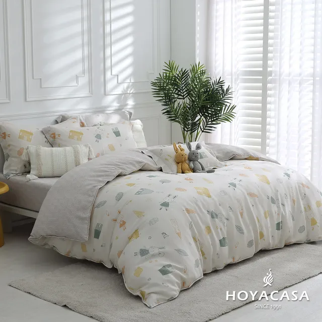 【HOYACASA  禾雅寢具】100%抗菌天絲兩用被床包組-萌兔樂園(加大)
