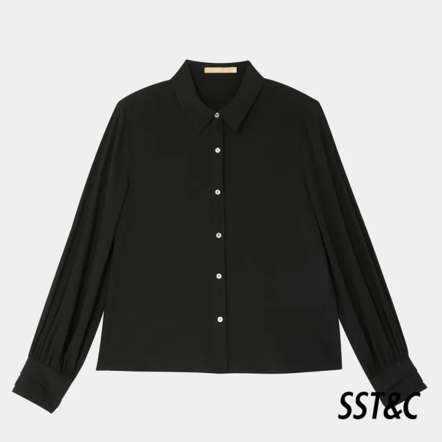 【SST&C 新品８５折】黑色襯衫領優雅袖口上衣7662310002
