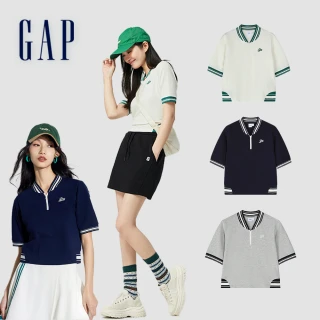 【GAP】女裝 Logo立領棒球短袖上衣T恤 短版上衣-多色可選(873957)