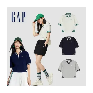 【GAP】女裝 Logo立領棒球短袖上衣T恤 短版上衣-多色可選(873957)