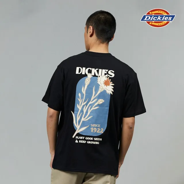 【Dickies】男女款黑色純棉背面沙漠植物大印花設計休閒短袖T恤｜DK012926BLK