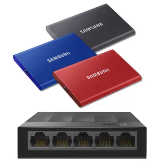 【SAMSUNG 三星】搭 5埠 交換器 ★ T7 2TB Type-C USB 3.2 Gen 2 外接式ssd固態硬碟 (MU-PC2T0R/WW)