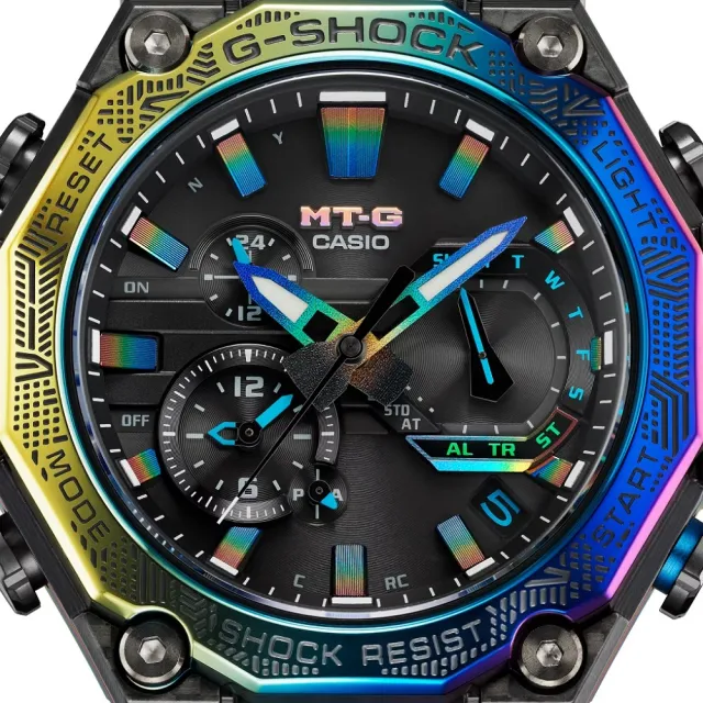 【CASIO 卡西歐】MT-G 彩虹錶圈 藍芽 多功能運動腕錶 禮物推薦 畢業禮物(MTG-B2000YR-1A)