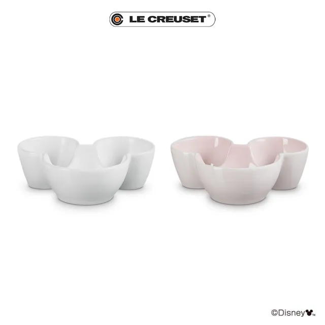 【Le Creuset】迪士尼米奇系列 瓷器迷你醬料碟2入組170ml(棉花白/貝殼粉)