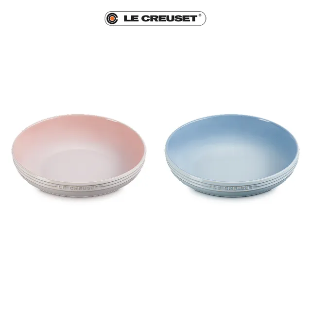 【Le Creuset】瓷器新娘系列深圓盤20cm-2入組(貝殼粉/海岸藍)