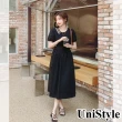 【UniStyle】簡約短袖洋裝 韓系收腰顯瘦肩部設計感 女 ZMC302-X558(黑)