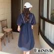 【UniStyle】收腰短袖洋裝 韓系法式甜美風 女 ZM297-209(藏青)