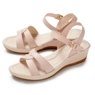 【GREEN PINE】扭結輕量軟墊楔型涼拖鞋粉紅色(00321802)