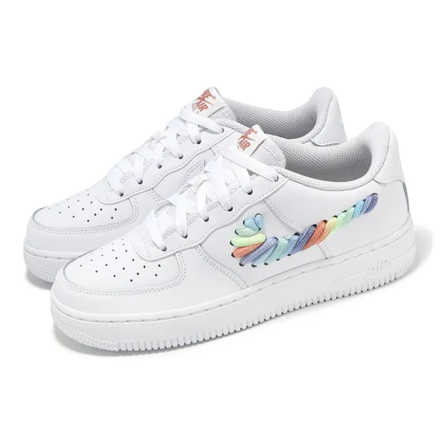 NIKE 耐吉】休閒鞋Air Force 1 LV8 1 GS 大童女鞋白AF1 彩虹編織