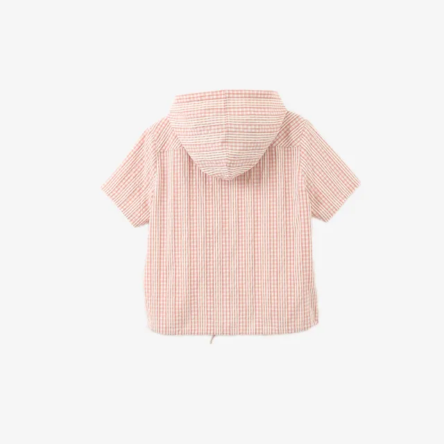 【Arnold Palmer 雨傘】女裝-格紋下擺抽繩短袖連帽襯衫(粉紅色)