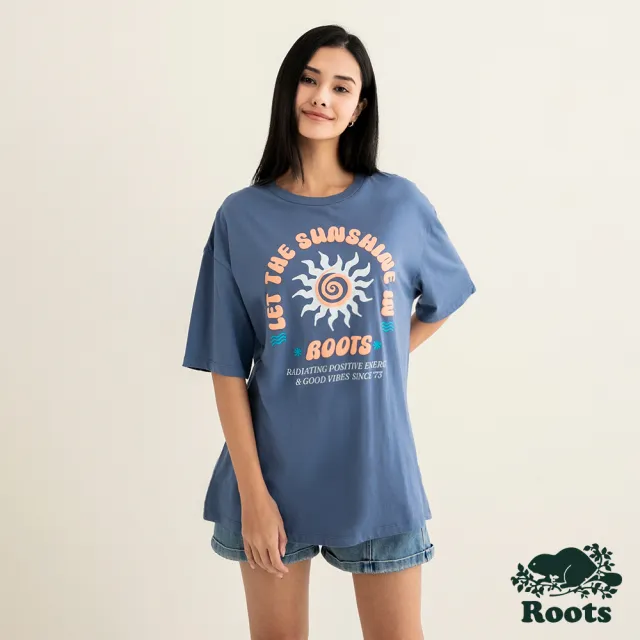 【Roots】Roots 女裝- POSITIVE VIBES寬版短袖T恤(藍紫色)