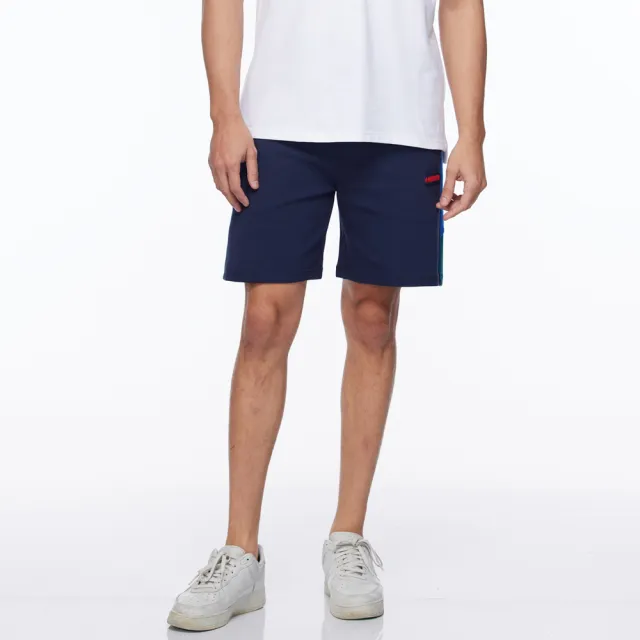 【NAUTICA】男裝 COMPETITION拼接造型LOGO運動短褲(深藍)