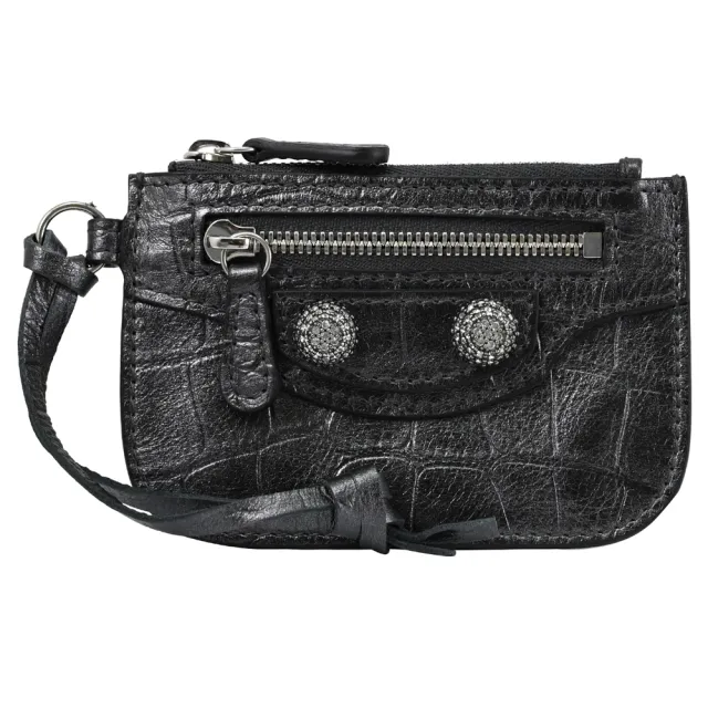 【Balenciaga 巴黎世家】Le Cagole 經典水鑽鉚釘證件名片手提零錢包(銀黑)