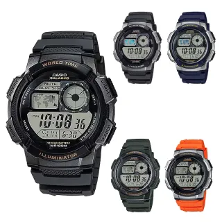 【CASIO 卡西歐】AE-1000W 世界地圖 萬年曆 星期日期 運動型 儀錶板 電子錶 腕錶 45mm(LED照明 防水100米)