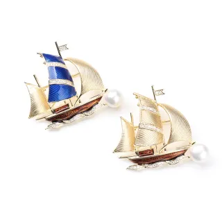 【ANGEL】一帆風順船型滴油珍珠胸針別針兩用款(2色可選)