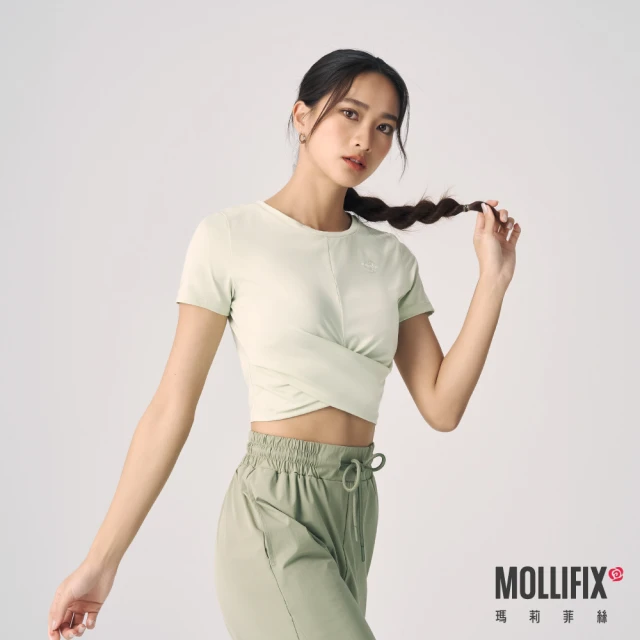 Mollifix 瑪莉菲絲 下擺交疊短袖上衣(酪梨綠)