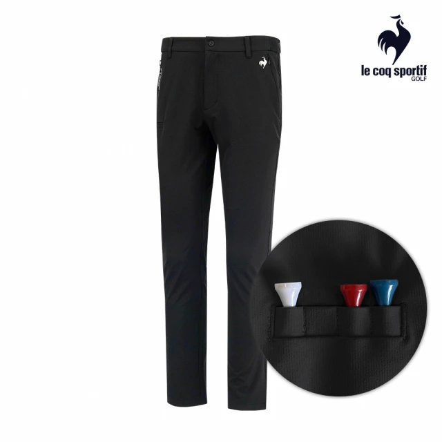 【LE COQ SPORTIF 公雞】高爾夫系列 男款黑色質感舒適刺繡LOGO抗UV長褲 QGT8T801